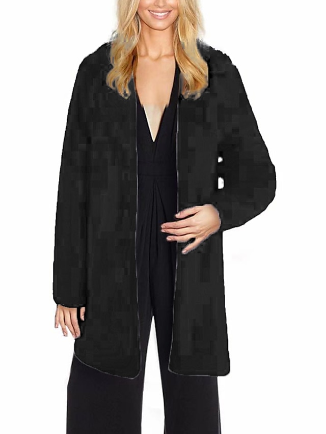  Women's Faux Fur Coat Daily Fall Winter Regular Coat Shirt Collar Regular Fit Work Jacket Long Sleeve Solid Colored Fur Blushing Pink Camel / Plus Size