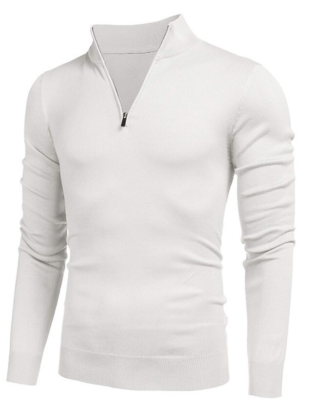  Men's Tunic T shirt Solid Color Turtleneck Casual Daily Long Sleeve Zipper Tops Simple Basic Fashion White Black Gray / Wet and Dry Cleaning