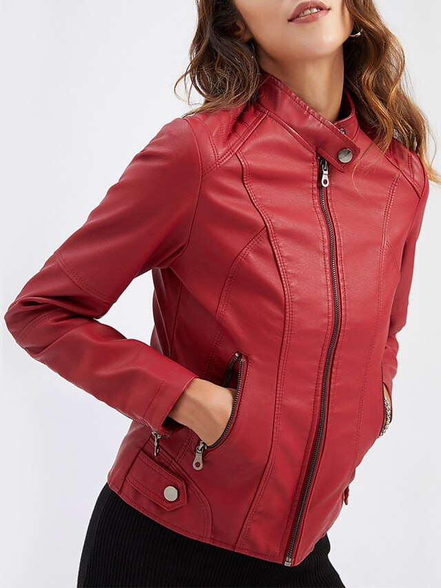  Women's Elegant Faux Leather Slim Fit Jacket