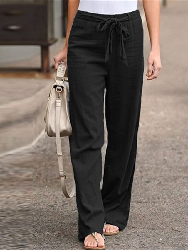  Femme basique Chino Pantalon du quotidien Couleur Pleine Taille médiale Poids Léger Ample Blanche Noir Bleu Kaki S M L XL XXL