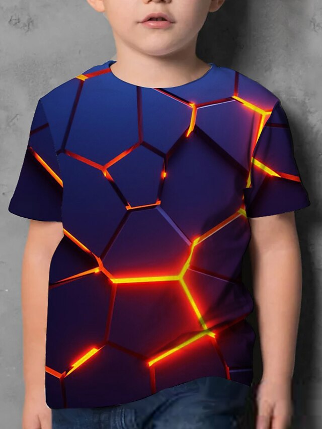  Kinderbekleidung Jungen T-Shirt Kurzarm blau 3D-Druck optische Täuschung Sommer Top 4-12 Jahre