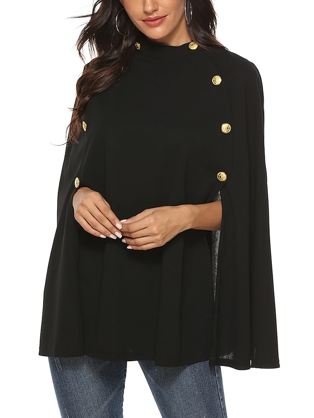  Women's Cloak / Capes Fall Party Daily Regular Coat Loose Jacket Solid Colored Black