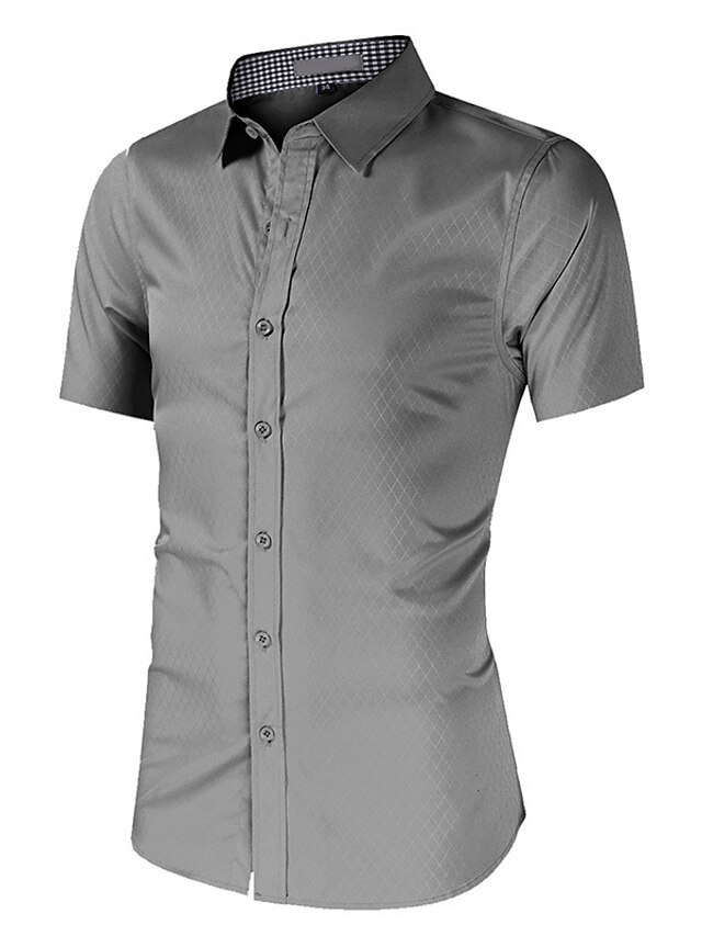  Men's T shirt Tee Plaid Solid Color Turndown Button Down Collar Casual Daily Short Sleeve Button-Down Tops Simple Basic Formal Black Blue Gray