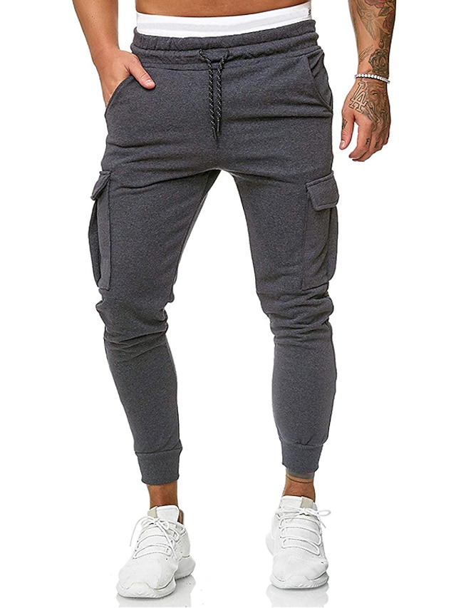  Men's Casual / Sporty Pants Full Length Pants Inelastic Casual Solid Colored Mid Waist Loose Black Light gray Dark Gray S M L XL XXL
