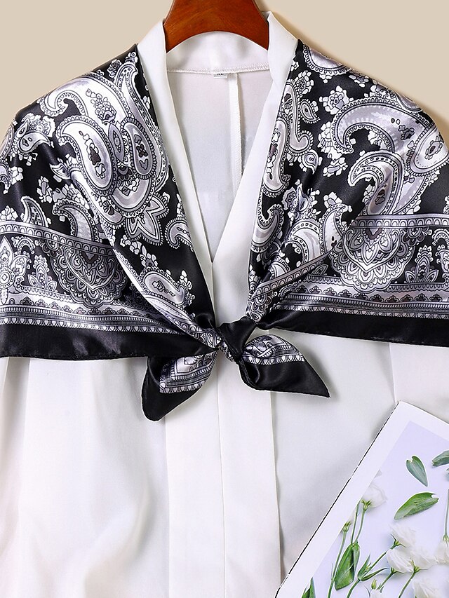  Mujer Bufanda Cuadrada Negro y Blanco Fiesta Bufanda Floral