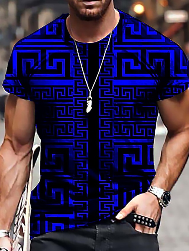  Men's Unisex Daily 3D Print Tee T shirt Shirt Geometric Graphic Prints Short Sleeve Print Tops Casual Designer Big and Tall Polyester Crew Neck Blue Purple Green / Wet and Dry Cleaning / Summer
