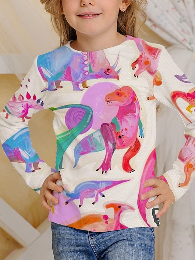  Adorable Dinosaur 3D Print Girls' Long Sleeve T Shirt