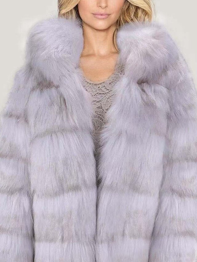  Women's Faux Fur Coat Fall Winter Party Daily Regular Coat Warm Regular Fit Active Elegant Cute Jacket Long Sleeve Solid Color Gray
