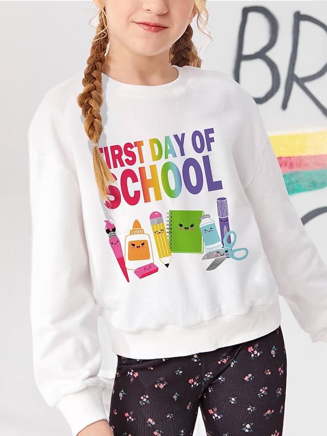  Kids Girls' Hoodie & Sweatshirt Long Sleeve Graphic Letter Print White Children Tops Fall Active Daily Wear Regular Fit 4-12 Years