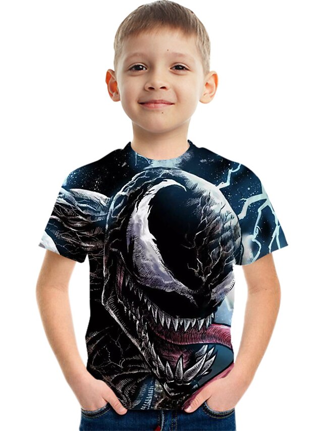  Drenge 3D Grafisk Tegneserie T-shirt Kortærmet 3D-udskrivning Aktiv Polyester Rayon Børn 3-12 år
