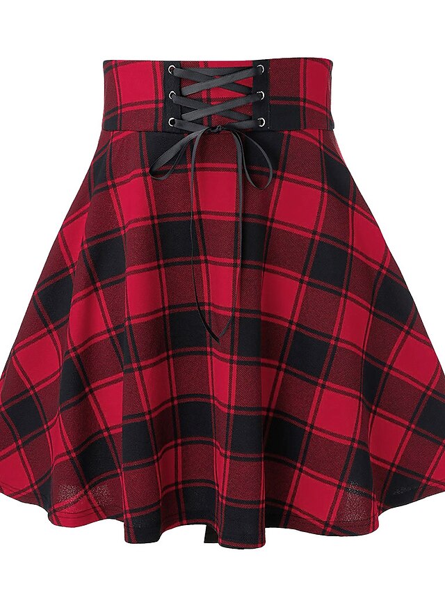  Women's Plaid Skirt Mini Polyester Black And White Red Green Skirts Spring & Summer Casual Party Halloween S M L