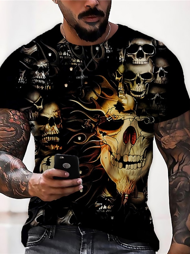  Men's Unisex Tee T shirt Shirt Graphic Prints Skull 3D Print Crew Neck Daily Holiday Short Sleeve Print Tops Casual Designer Big and Tall Black / Summer