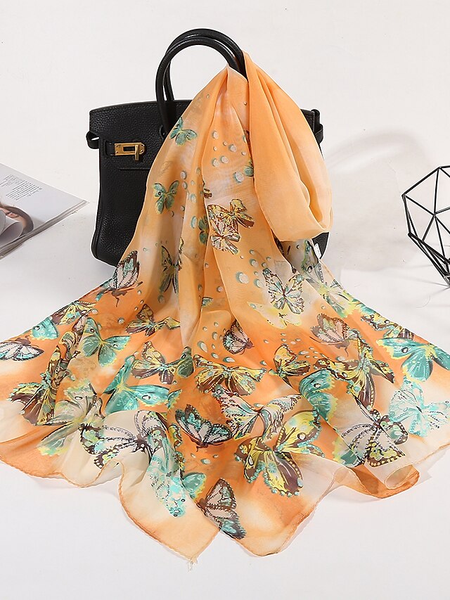  Women's Chiffon Scarf Multi-color Holiday Scarf Graphic / Fall