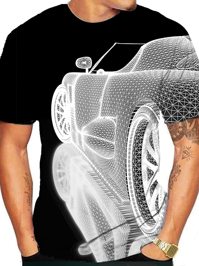  Herre T-shirt Skjorte Grafisk 3D 3D-udskrivning Rund hals Plusstørrelser Daglig Ferie Kortærmet Trykt mønster Toppe Elegant overdrevet Grøn Hvid Sort