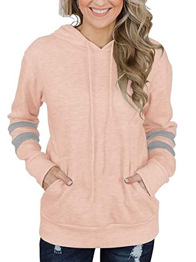  Women's Color Block Hoodie Pullover Pocket Patchwork Casual Sports Weekend Sportswear Casual 65%Cotton 35%Polyester Hoodies Sweatshirts  Long Sleeve Blue Blushing Pink Green / Wet and Dry Cleaning