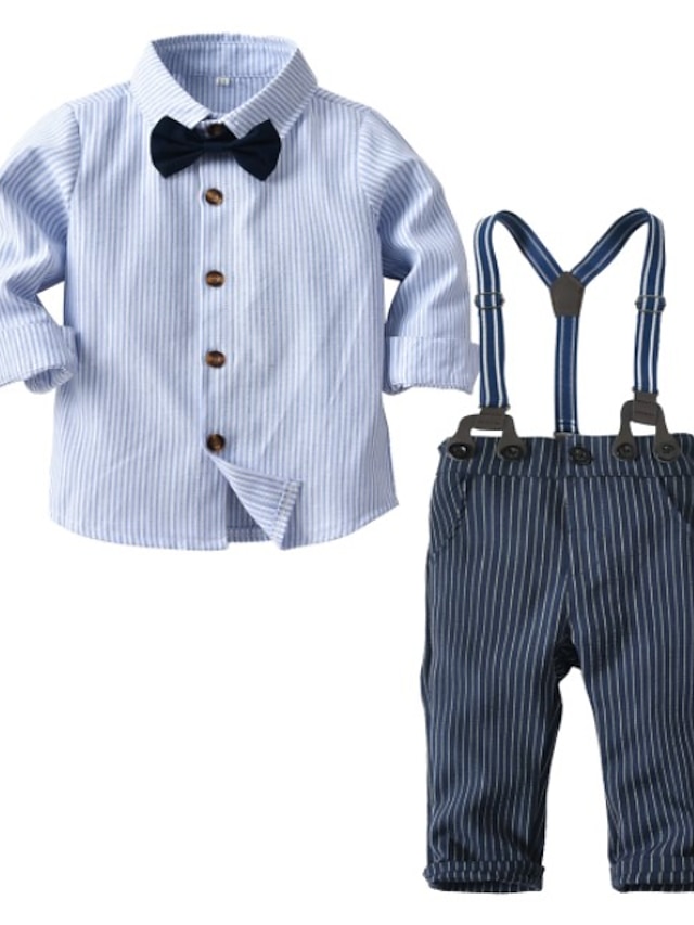  Kids Boys' Suit & Blazer Shirt & Pants Formal Set Long Sleeve 2 Pieces Blue(Boy) Striped Event / Party Performance Cotton Formal 1-4 Years