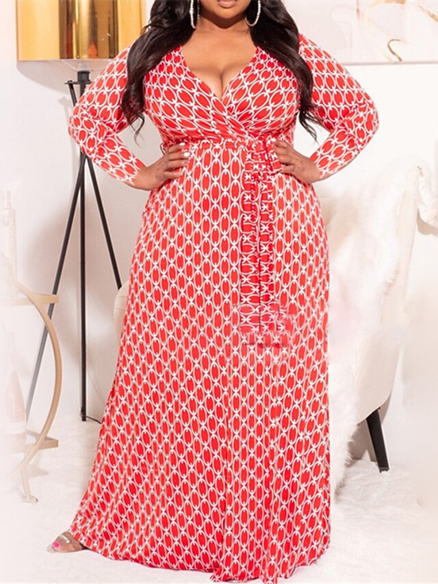  Women's Plus Size Multi Color Swing Dress Deep V Long Sleeve Casual Sexy Prom Dress Spring Summer Holiday Vacation Maxi long Dress Dress