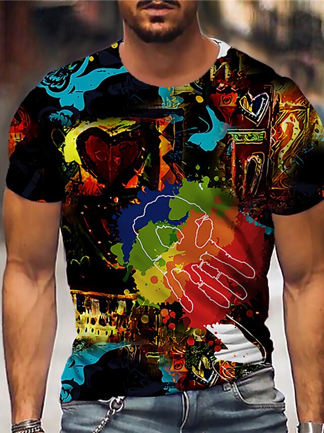 Herre Unisex Skjorte T-shirt T-Shirts Grafiske tryk hænder Rund hals Sort 3D-udskrivning Daglig Ferie Kortærmet Trykt mønster Tøj Designer Afslappet Stor og høj