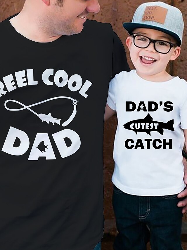  Far og mig T-shirt Toppe Grafisk Trykt mønster Hvid Sort Kortærmet 3D-udskrivning Daglig Matchende outfits / Sommer