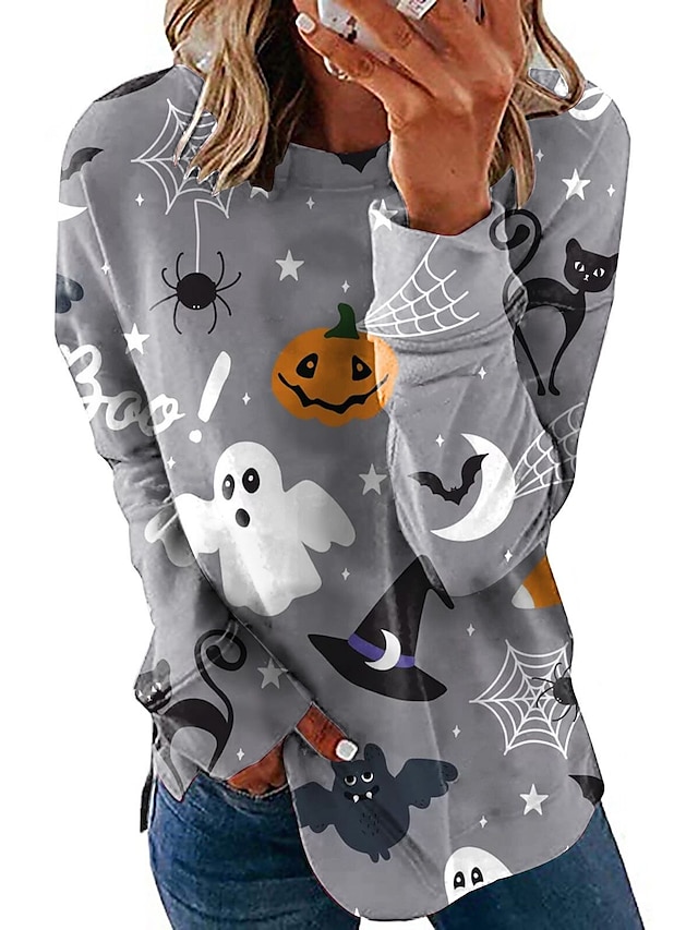  Dame Kat Grafiske tryk Græskar Sweatshirt bluse Trykt mønster 3D-udskrivning Halloween Weekend Gade Halloween Hættetrøjer Sweatshirts Sort og Hvid Blå Gul