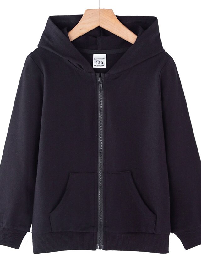  Kids Unisex Long Sleeve Jacket Coat Black Gray Pink Pocket Plain Active Fall Winter 3-13 Years Street / Basic / Cotton