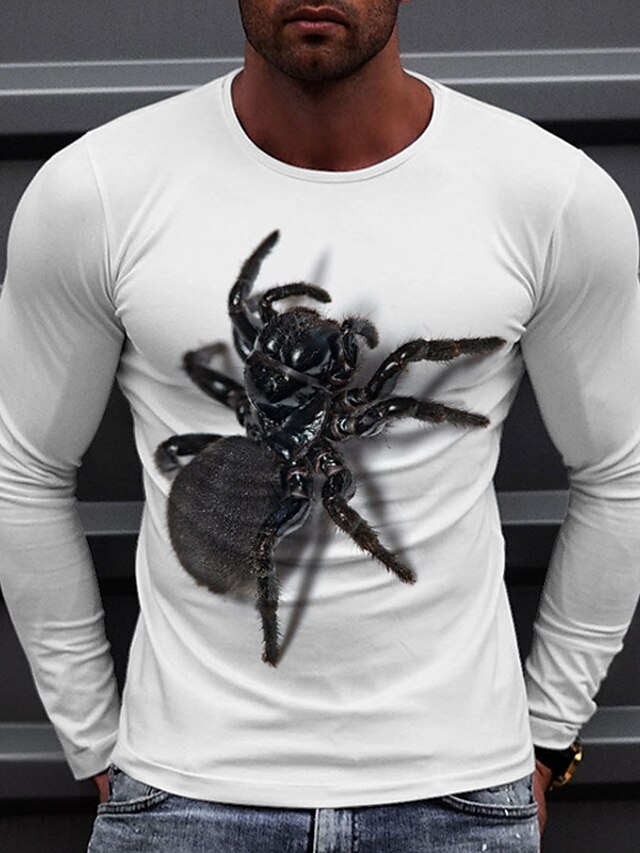  Men's Unisex Tee T shirt Tee Shirt Graphic Prints Spider 3D Print Crew Neck Daily Holiday Long Sleeve Print Tops Casual Designer Big and Tall White
