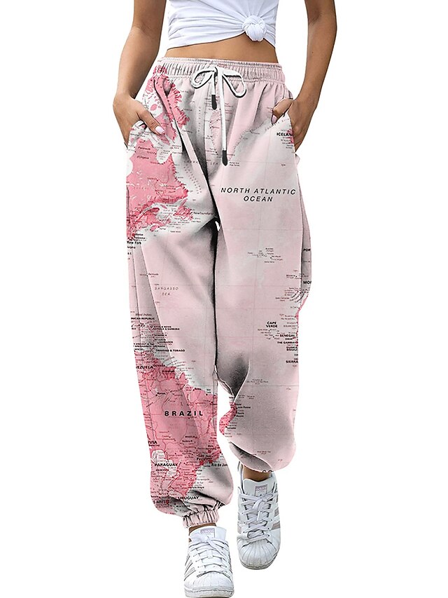  Mujer Pantalones de Deporte Normal Poliéster Mapa Rosa Moda Media cintura Longitud total Casual Diario Primavera & Otoño