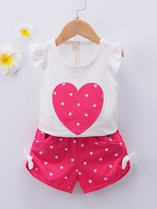  Kid's Girls' Tank & Cami Shorts Sleeveless 2 Pieces Blue Pink Dusty Rose Dot Bow Cotton Basic Chic & Modern Casual