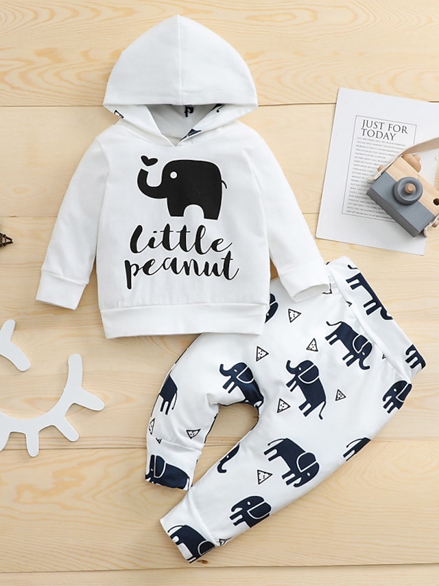  2 Pieces Baby Boys' Children's Day Casual Daily Clothing Set Cotton White Animal Fantastic Beasts Seamless Print Regular Long Sleeve