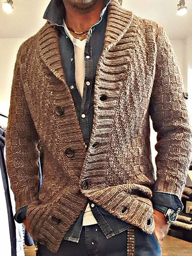  Men's Sweater Cardigan Sweater Coat Basic Stand Collar Thick Winter Brown