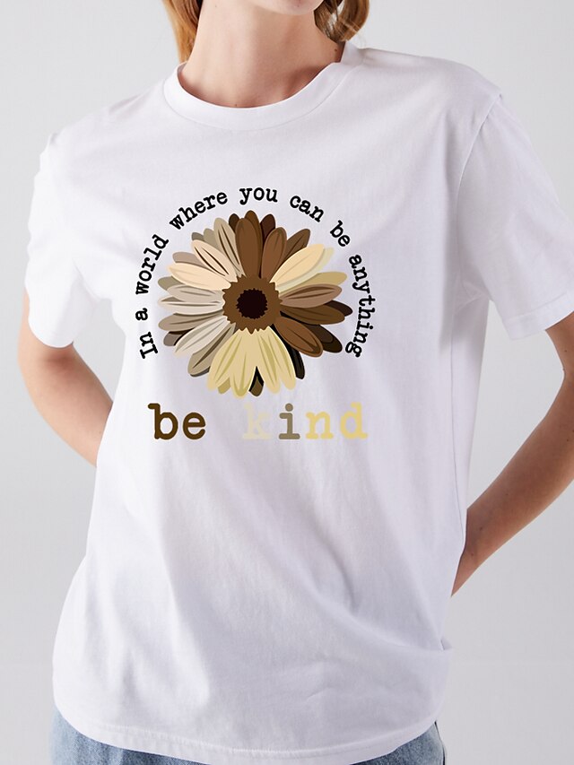  Women's T shirt Floral Flower Sunflower Round Neck Print Basic Tops Blue Wine Black