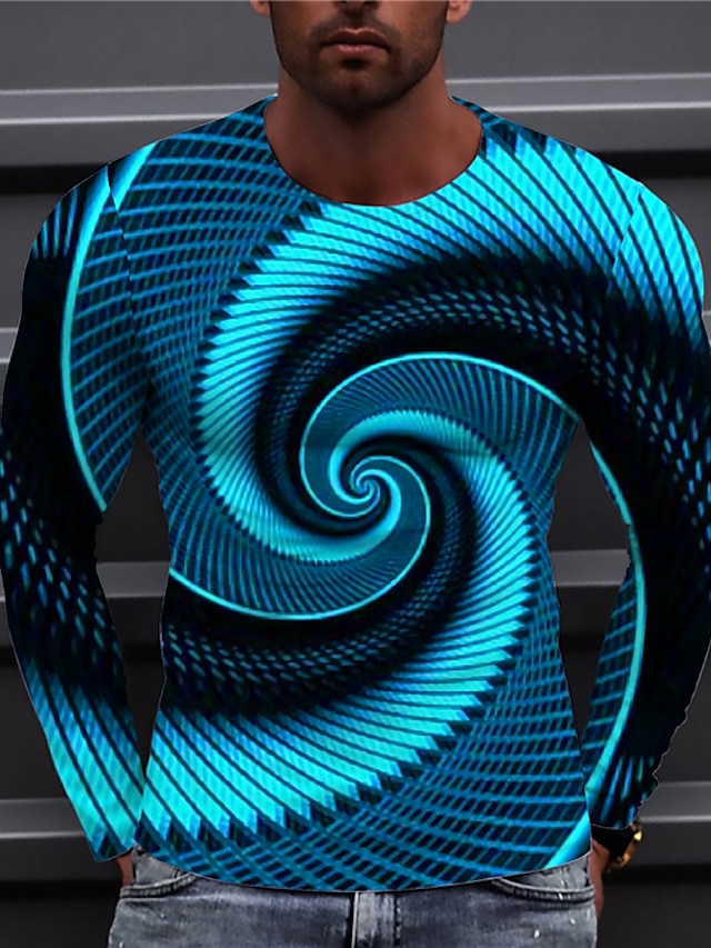  Men's Unisex Tee T shirt Tee Shirt Graphic Prints Spiral Stripe 3D Print Crew Neck Daily Holiday Long Sleeve Print Tops Casual Designer Big and Tall White Blue Purple