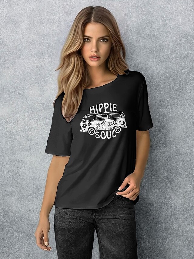  hippie soul chemise femmes hippy bus t-shirt graphique hippie musique tees été à manches courtes tops vêtements (vert-1, l)