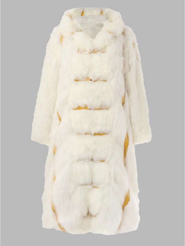 Women's Faux Fur Coat Fall Winter Wedding Daily Long Coat Loose Chic & Modern Elegant & Luxurious Jacket Long Sleeve Oversized Solid Colored White
