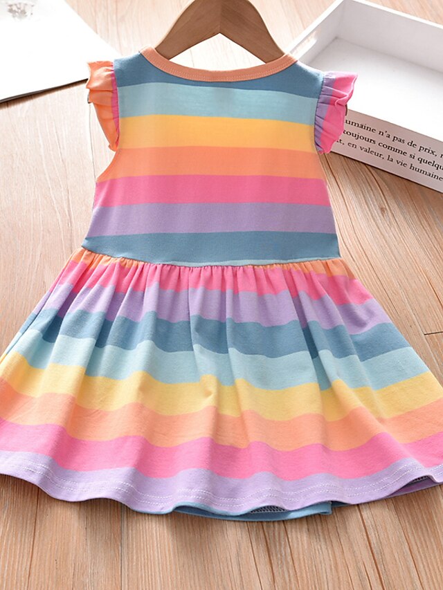  Barne Litt Kjole Jente Regnbue Lyseblå Ermeløs Rainbow Vest Kjole 19043 Kjoler