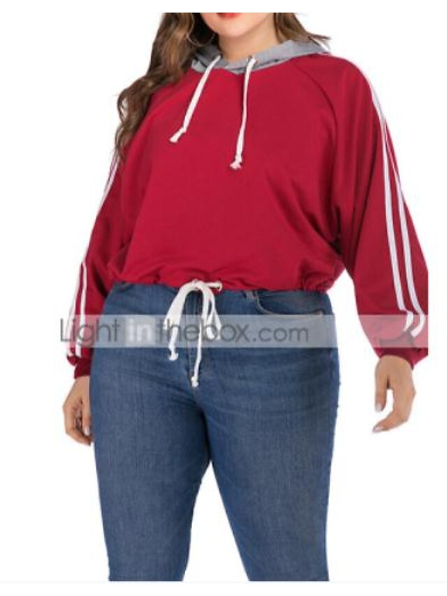  Women's Plus Size Tops Hoodie Sweatshirt Solid Colored Hooded Casual Streetwear Winter Wine Big Size L XL XXL 3XL 4XL / Loose / Oversized