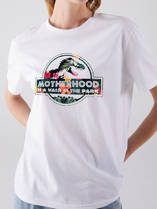  Women's T shirt Tee 100% Cotton women motherhood is a walk in the park t-shirt vintage jurassic dinosaur mom flowers graphic tees top green xl