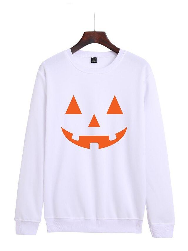  Women's Plus Size Tops Pullover Sweatshirt Graphic Pumpkin Long Sleeve Print Hoodie Streetwear Crewneck Cotton Halloween Daily Fall Winter White Black