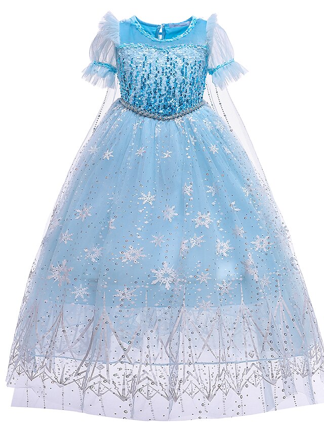  Kids Little Girls' Dress Solid Colored Sequin Birthday Casual A Line Dress Mesh Sparkle Blue Knee-length Short Sleeve Cute Dresses Children's Day Slim 3-12 Years