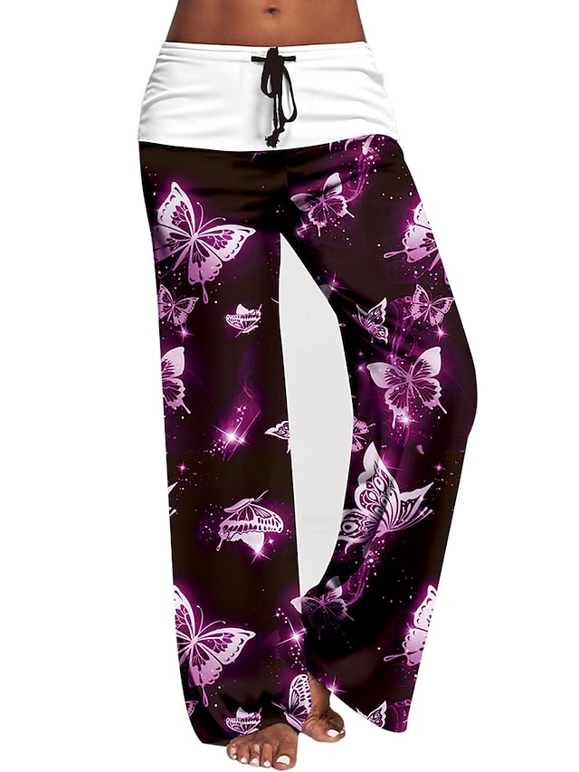  Women's Sporty Print Pants Full Length Pants Inelastic Casual Gradient Mid Waist Sports White Black Purple S M L XL XXL