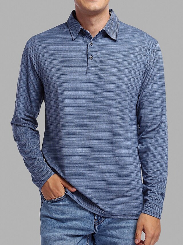  Homens Camisa de golfe Camiseta Xadrez Aberto para a Lateral Colarinho Com Botões Casual Diário Manga Longa Botão para baixo Blusas Simples Básico Formal Moda Azul Cinzento