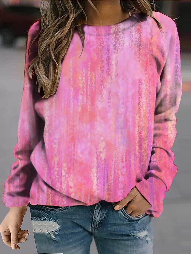  Dame Batikfarvet Sweatshirt bluse Trykt mønster 3D-udskrivning Daglig Sport Aktiv Gade Hættetrøjer Sweatshirts Lyserød