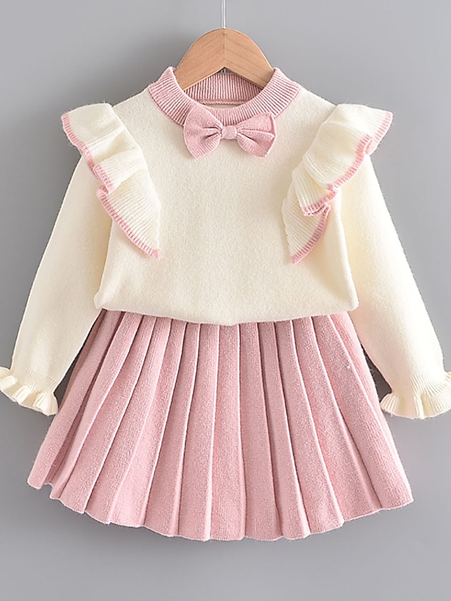  Kids Toddler Girls' Clothing Set Long Sleeve 2 Pieces Pink Orange Print Casual / Daily Cotton Regular Cute Sweet 2-6 Years / Winter