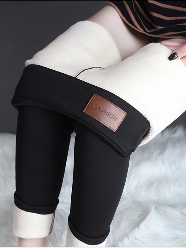  Mujer Pantalones de lana Vellón Negro Gris Básico Alta cintura Casual Diario Otoño invierno