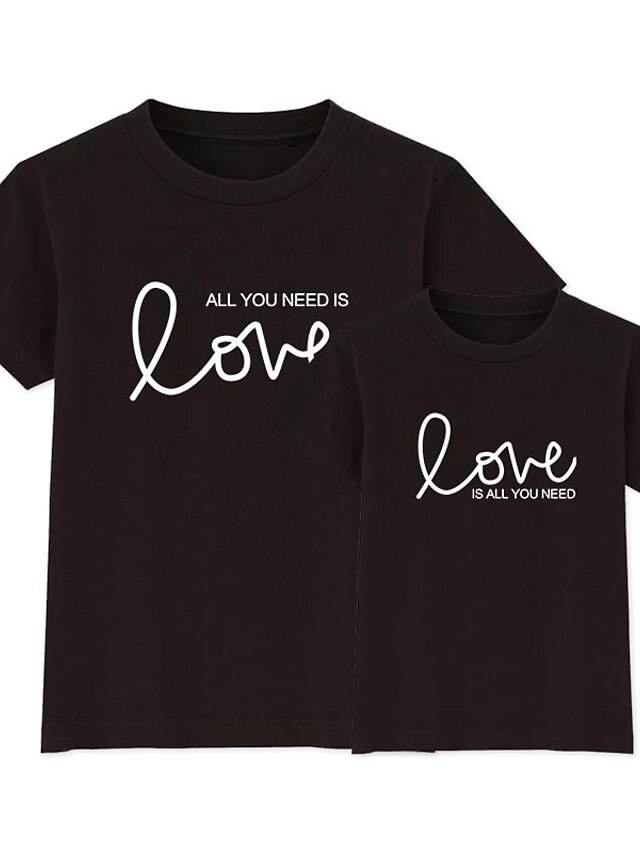  Tops Cotton Mommy and Me Athleisure Letter Print Gray White Black Short Sleeve Basic Matching Outfits / Summer / Cute