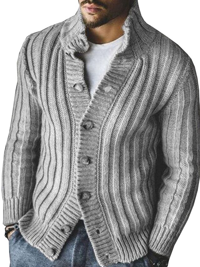  Men's Sweater Cardigan Sweater Coat Vintage Style Y Neck Thick Winter Gray khaki