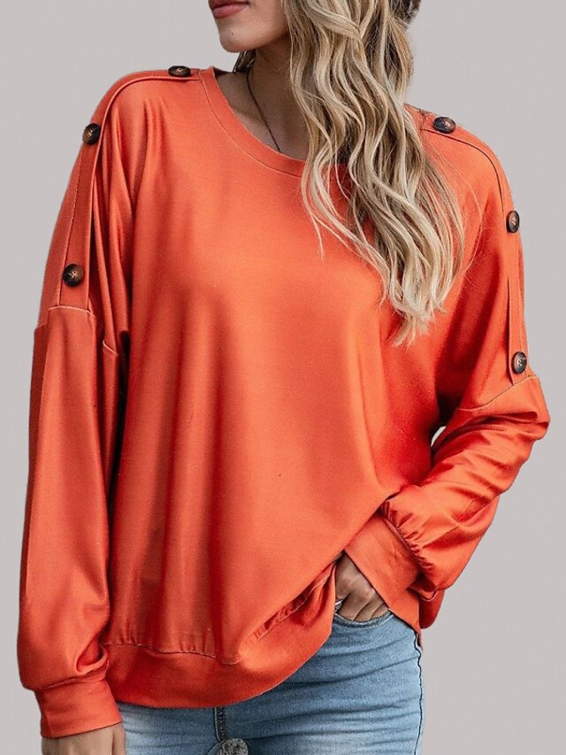 LITB Basic Women's Buttoned Blosue Solid Color Long SleevesTop Pullover Sweatsihrt Daily Outfit