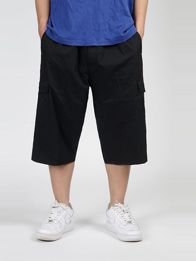  Men's Stylish Casual / Sporty Pocket Capri shorts Cargo Shorts Calf-Length Pants Micro-elastic Daily Sports Solid Color Mid Waist Comfort Breathable Black Grey Khaki Dark Gray XL XXL 3XL 4XL 5XL