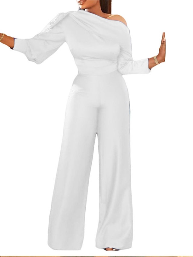  Combinaison-pantalon Femme Couleur unie Vêtement de rue Une Epaule Ample Décontractée Usage quotidien Manches Longues Standard Vert S L'autume / Taille haute