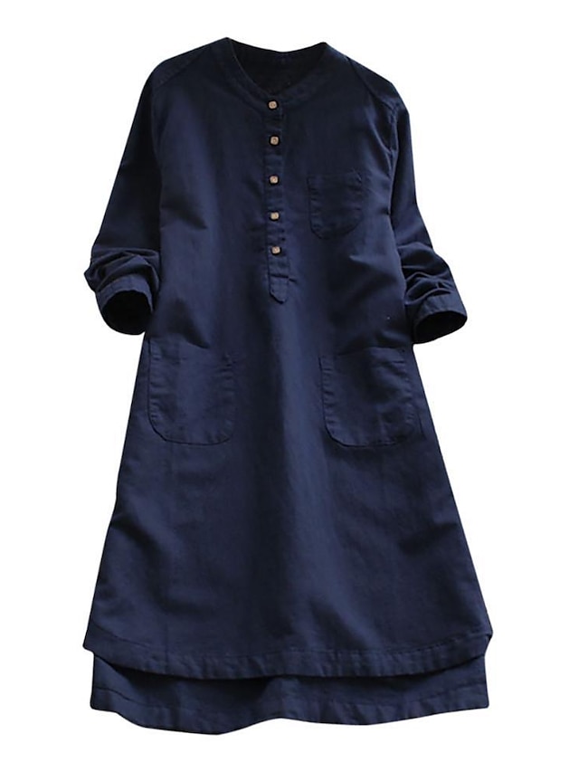  Damen Übergröße Oberteile Hemd Glatt Langarm Grundlegend Rundhalsausschnitt Baumwolle Täglich Wochenende Herbst Frühling Blau Rosa